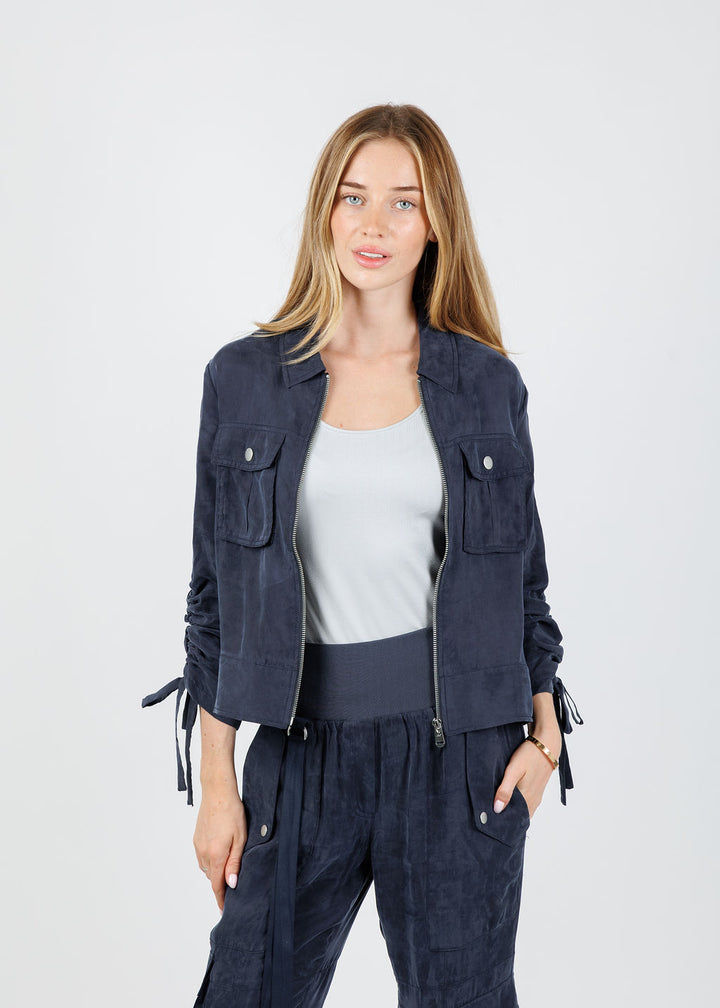 Cinq a Sept Dale Washed Twill Jacket in Navy available at Barbara Katz