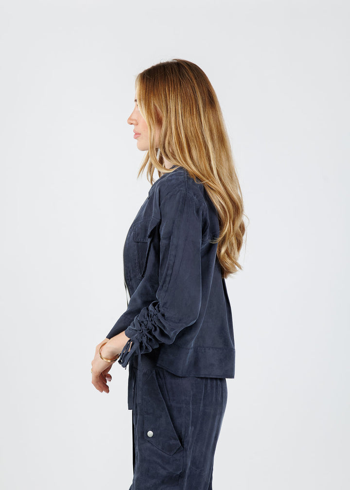 Cinq a Sept Dale Washed Twill Jacket in Navy available at Barbara Katz