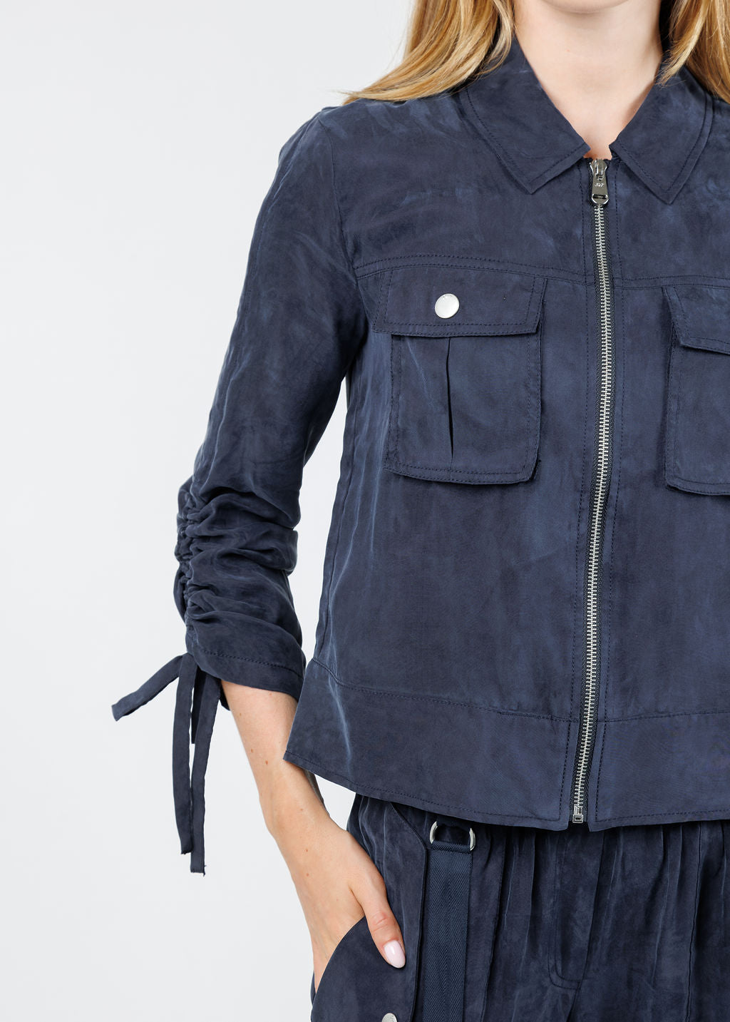Cinq a Sept Dale Washed Twill Jacket in Navy available at Barbara Katz