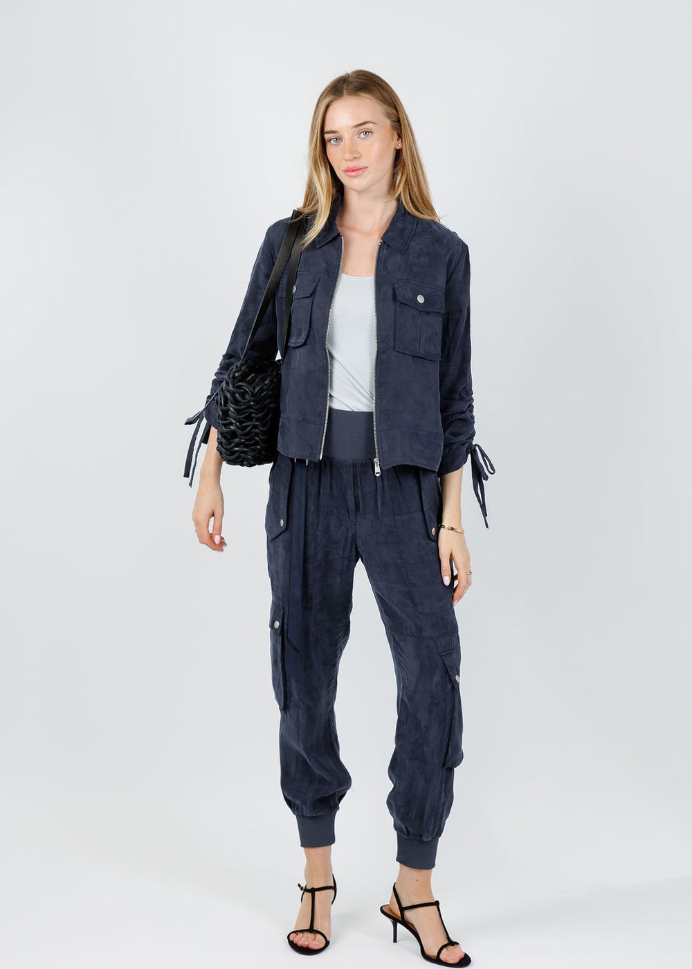 Cinq a Sept Dale Washed Twill Jacket in Navy paired with Cinq a Sept Harmony Washed Twill Pants in Navy available at Barbara Katz