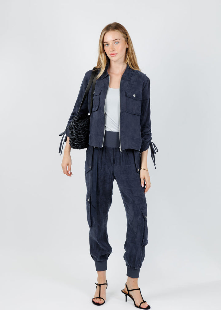 Cinq a Sept Dale Washed Twill Jacket in Navy paired with Cinq a Sept Harmony Washed Twill Pants in Navy available at Barbara Katz