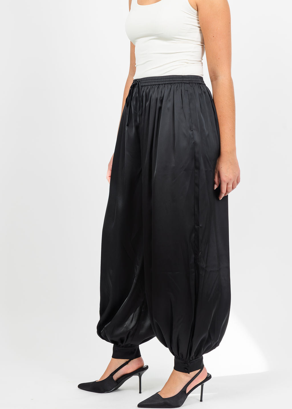Cinq a Sept Esme Satin Verne Pant in Black available at Barbara Katz