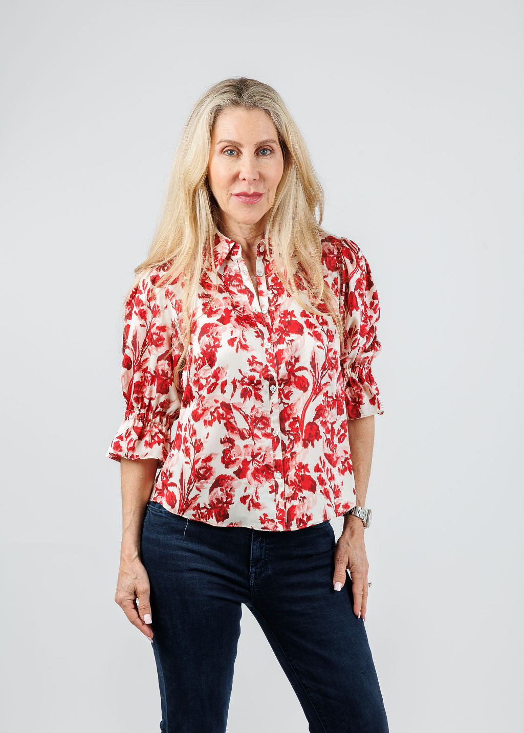 Cinq a Sept Floral Ribbons Fiona Top in Cherry Rose Multi available at Barbara Katz