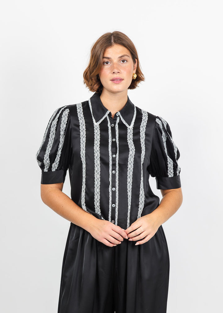 Cinq a Sept Nalea Top in Black/Ivory available at Barbara Katz