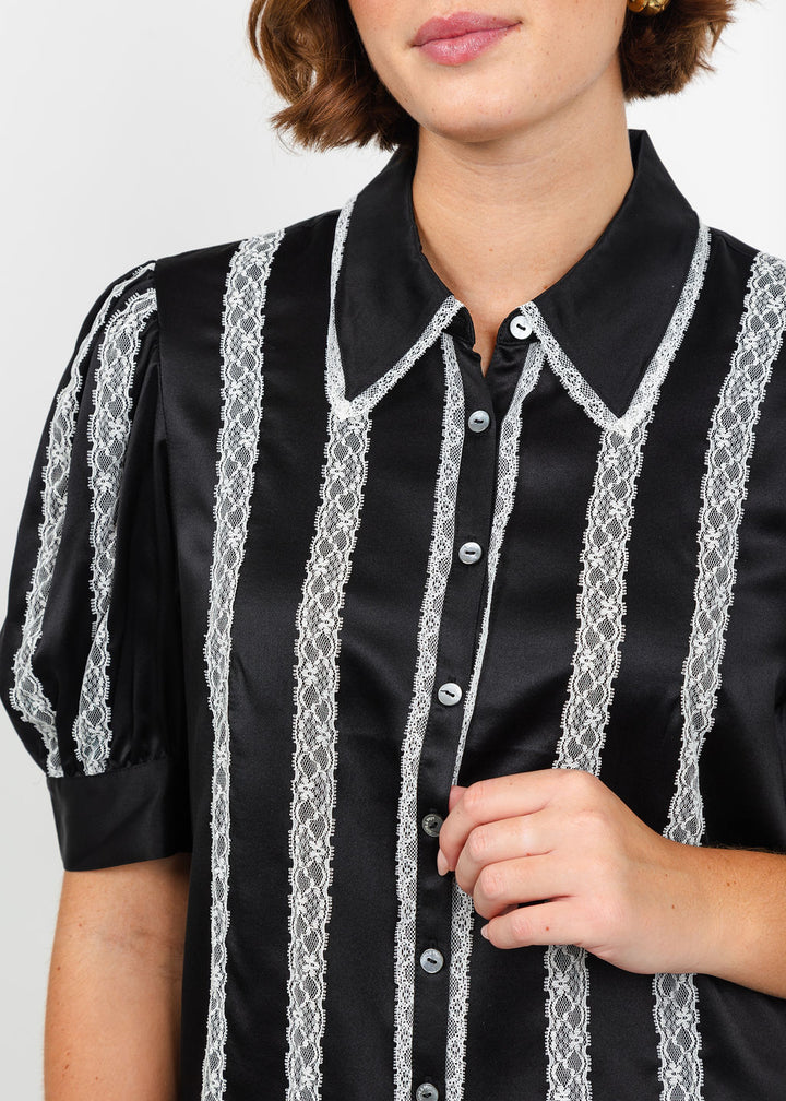 Cinq a Sept Nalea Top in Black/Ivory available at Barbara Katz