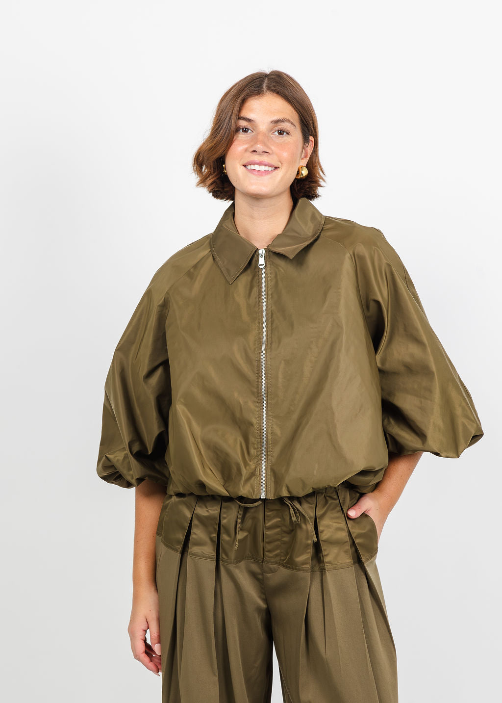 Cinq a Sept Paulina Jacket in Dark Olive available at Barbara Katz
