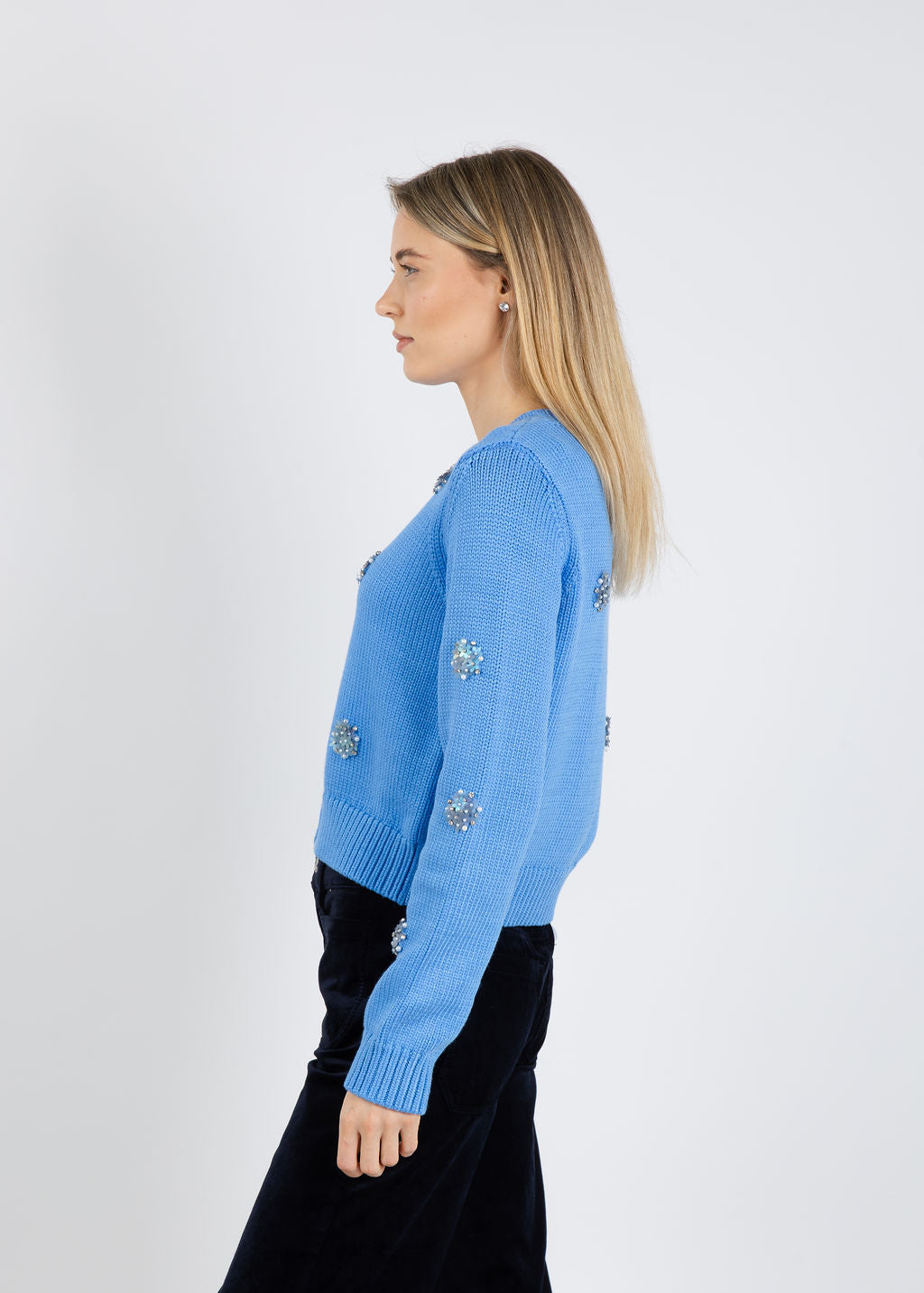 Cinq a Sept Piera Mini Sparkle Cardigan in Cobalt Wave available at Barbara Katz