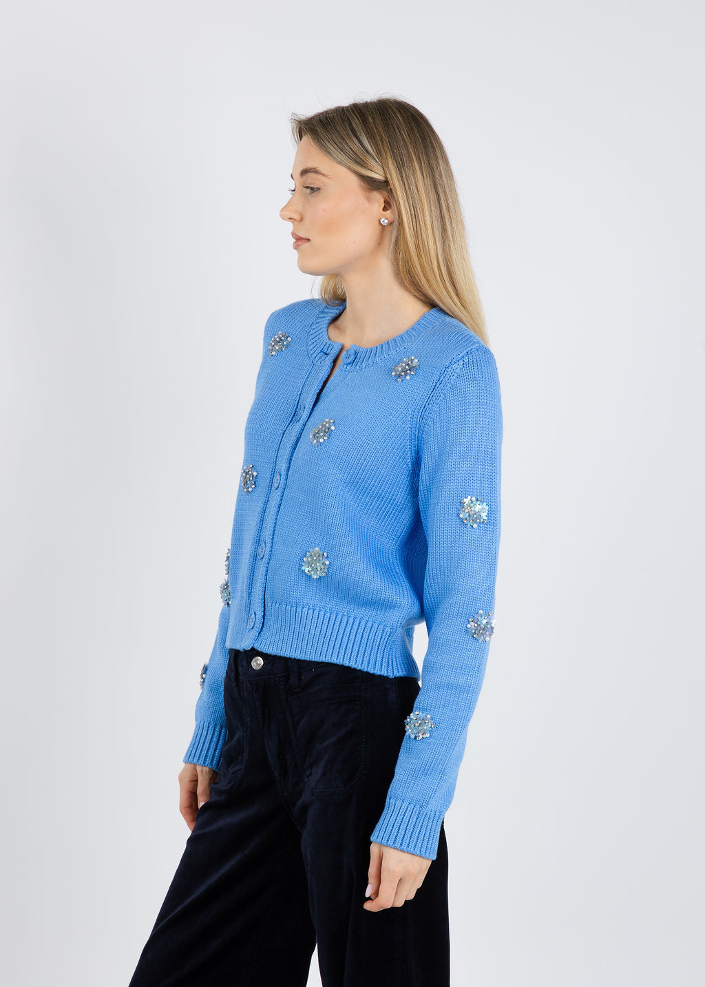 Cinq a Sept Piera Mini Sparkle Cardigan in Cobalt Wave available at Barbara Katz