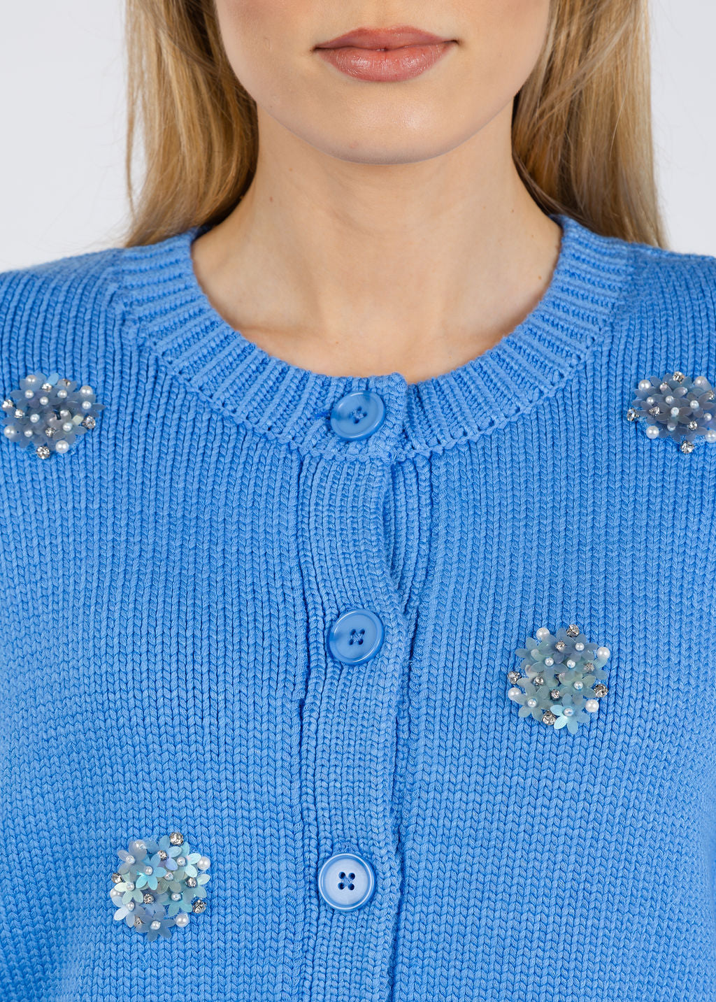 Cinq a Sept Piera Mini Sparkle Cardigan in Cobalt Wave available at Barbara Katz