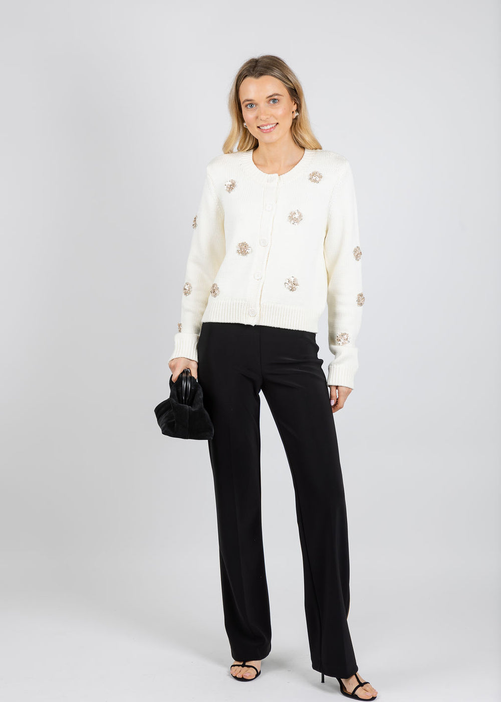 Cinq a Sept Piera Mini Sparkle Cardigan in Ivory available at Barbara Katz