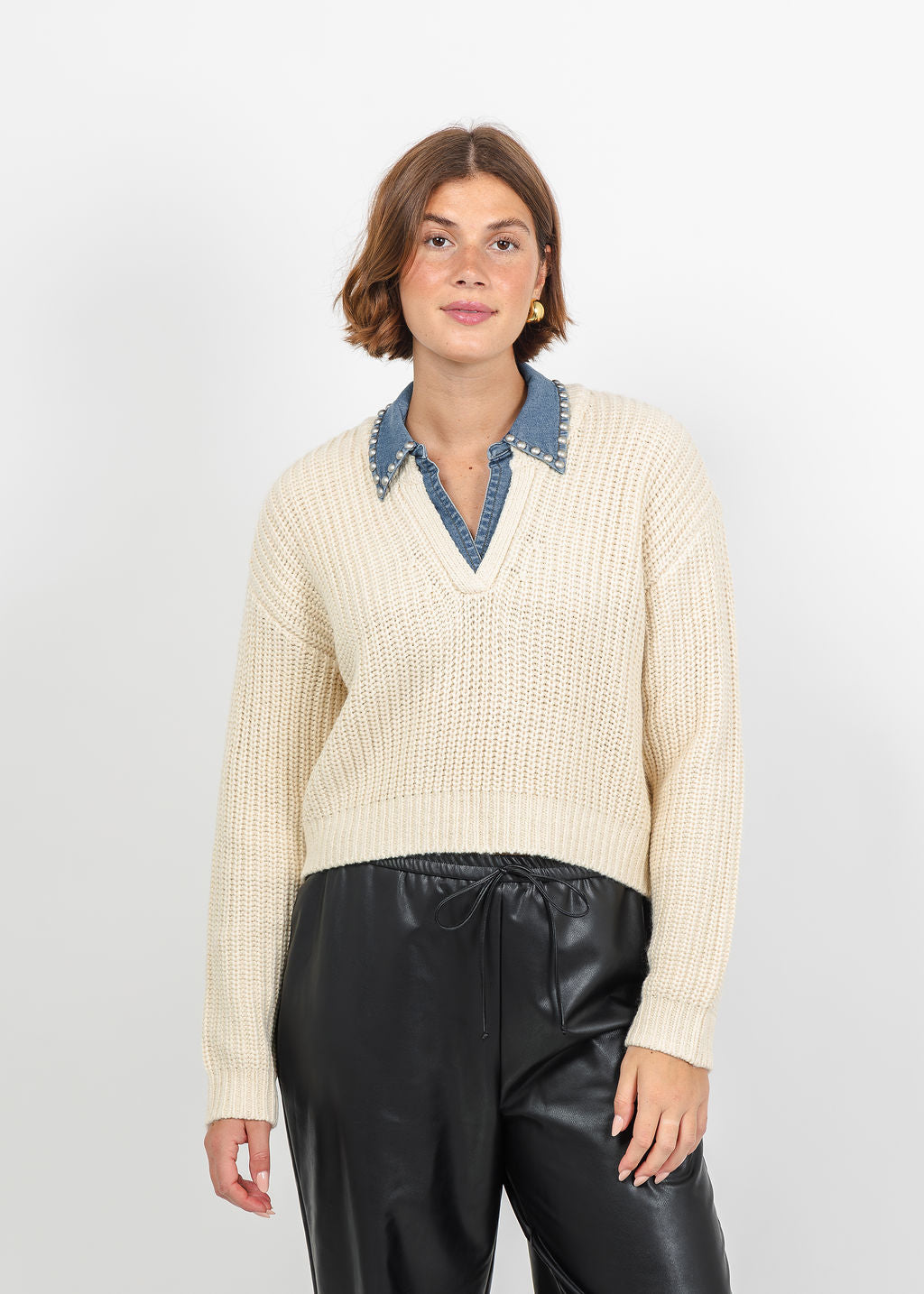 Cinq a Sept Rhiannon Pullover Sweater in Ivory/Light Wash available at Barbara Katz