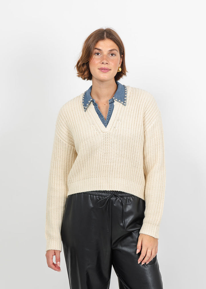 Cinq a Sept Rhiannon Pullover Sweater in Ivory/Light Wash available at Barbara Katz