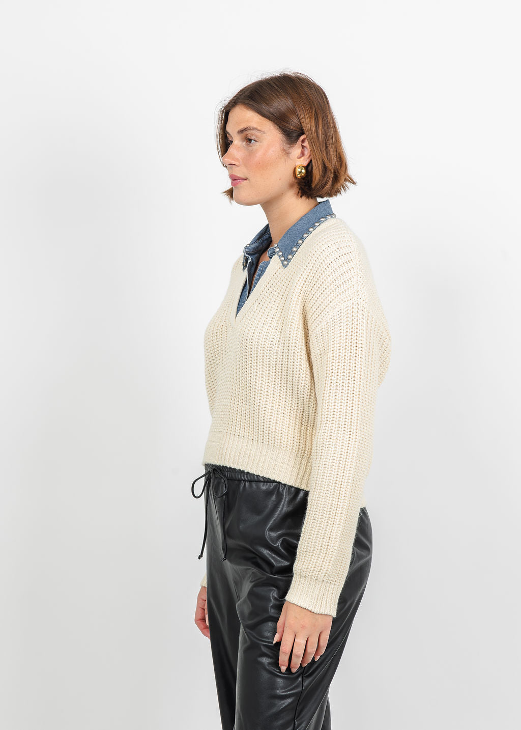 Cinq a Sept Rhiannon Pullover Sweater in Ivory/Light Wash available at Barbara Katz
