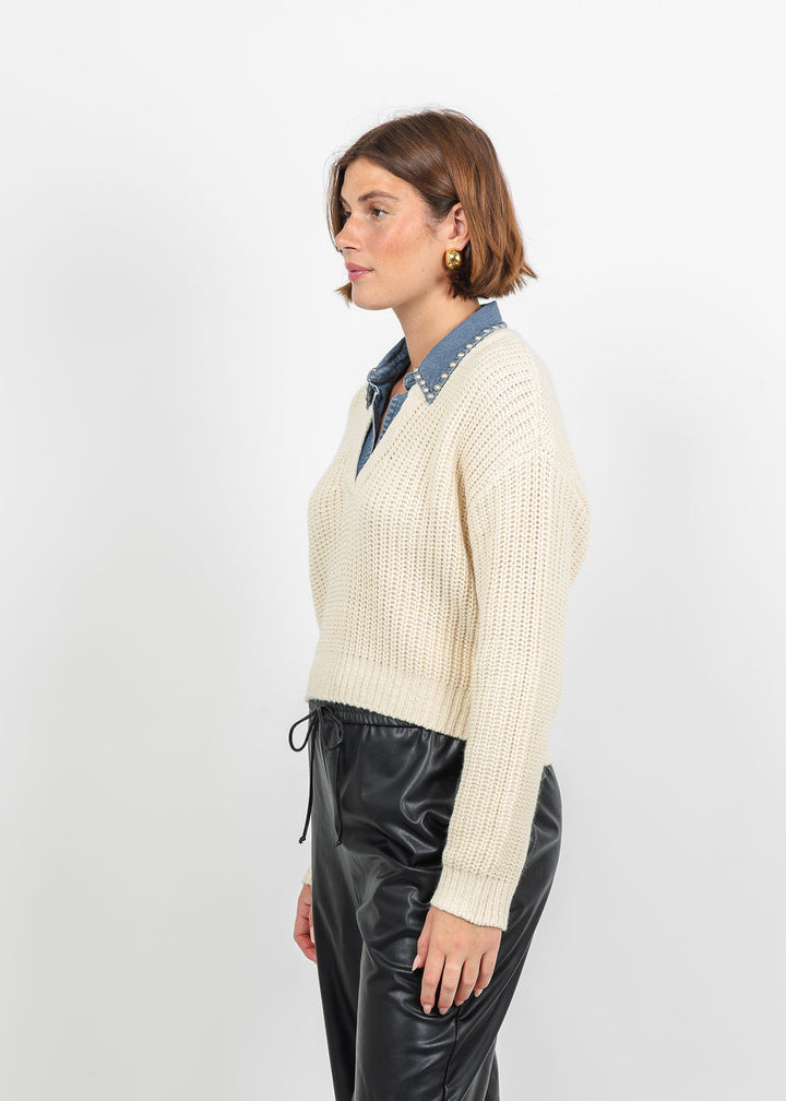 Cinq a Sept Rhiannon Pullover Sweater in Ivory/Light Wash available at Barbara Katz