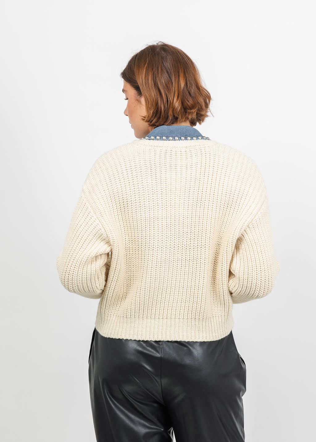 Cinq a Sept Rhiannon Pullover Sweater in Ivory/Light Wash available at Barbara Katz