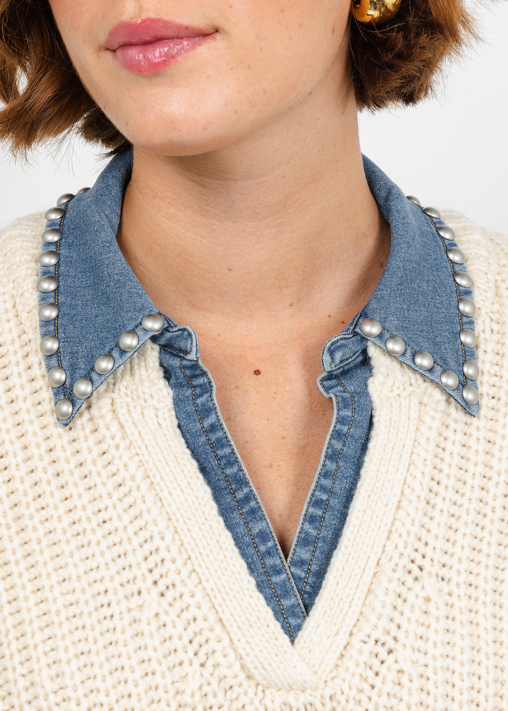 Cinq a Sept Rhiannon Pullover Sweater in Ivory/Light Wash available at Barbara Katz