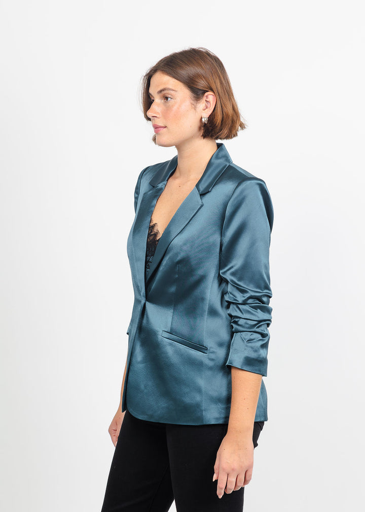 Cinq a Sept Satin Kylie Blazer in Stormwater available at Barbara Katz