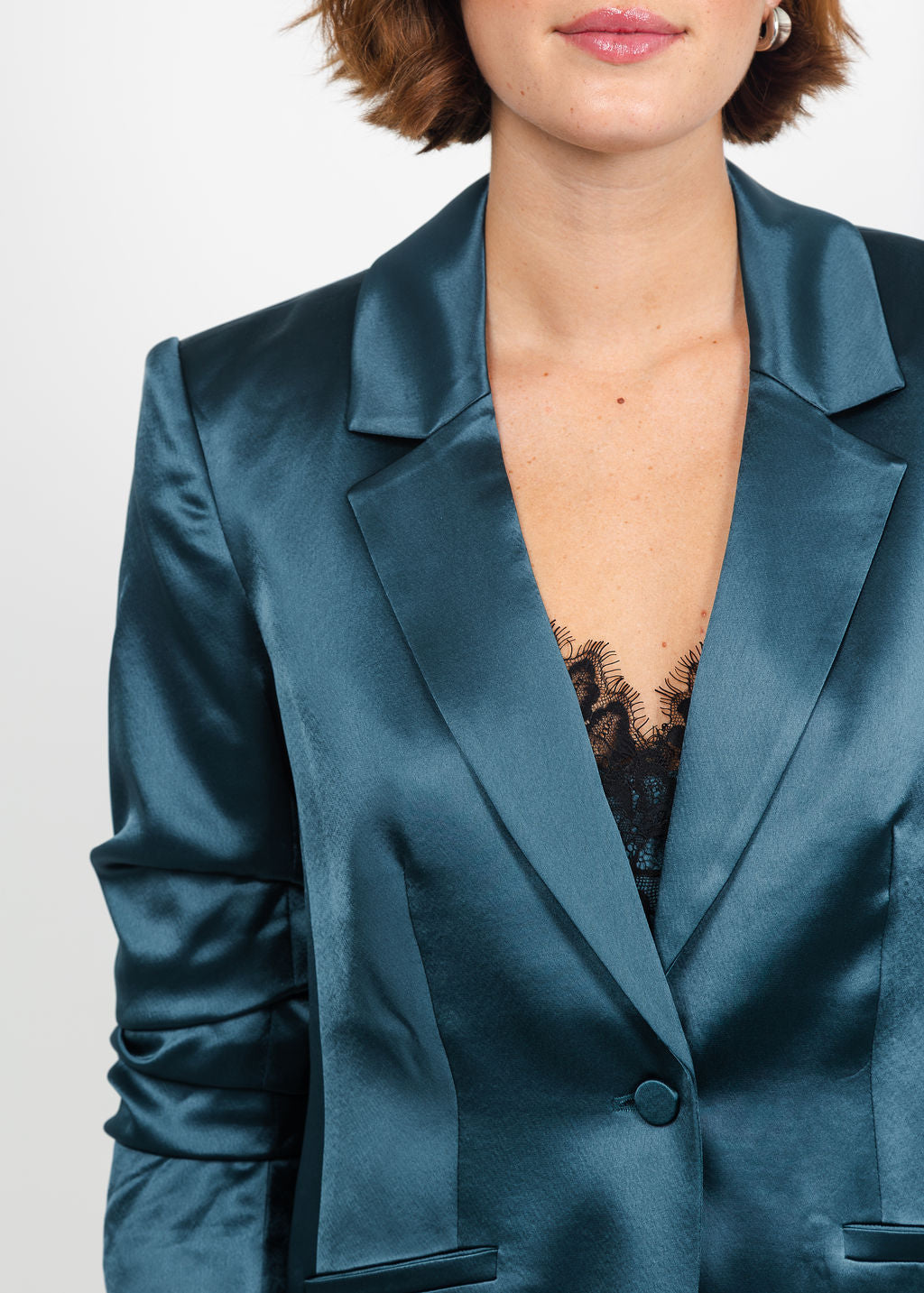 Cinq a Sept Satin Kylie Blazer in Stormwater available at Barbara Katz