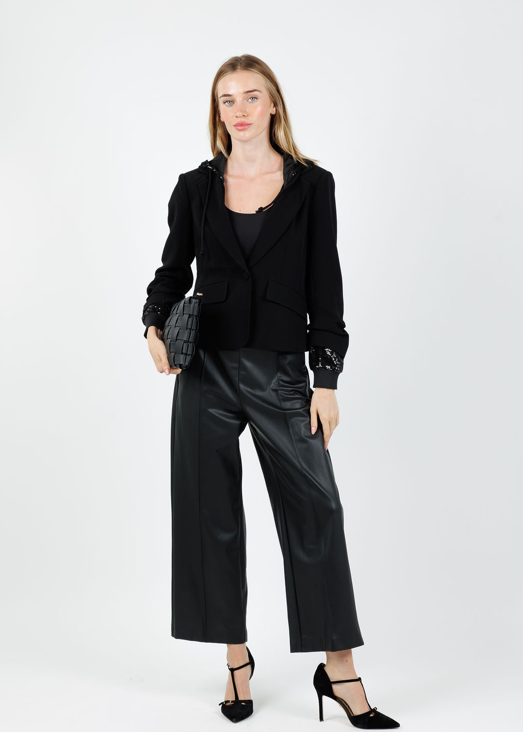 Cinq à Sept Sequin Hooded Le Petit Khloe Jacket in Black available at Barbara Katz