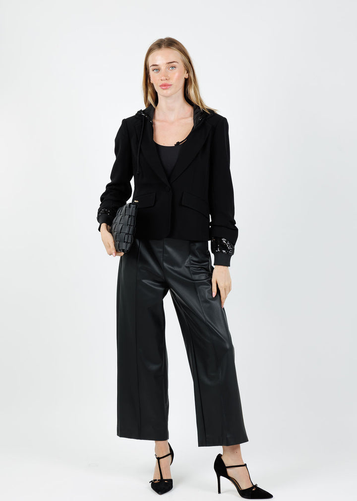 Cinq à Sept Sequin Hooded Le Petit Khloe Jacket in Black available at Barbara Katz