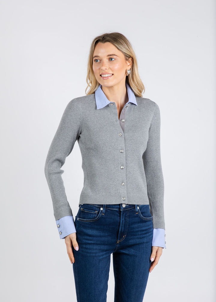 Cinq a Sept Soma Cardigan in Heather Grey/Rain Cloud available at Barbara Katz