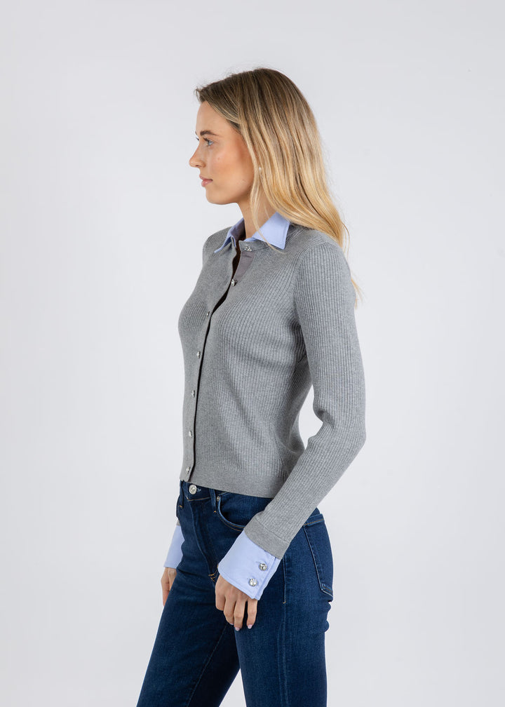 Cinq a Sept Soma Cardigan in Heather Grey/Rain Cloud available at Barbara Katz