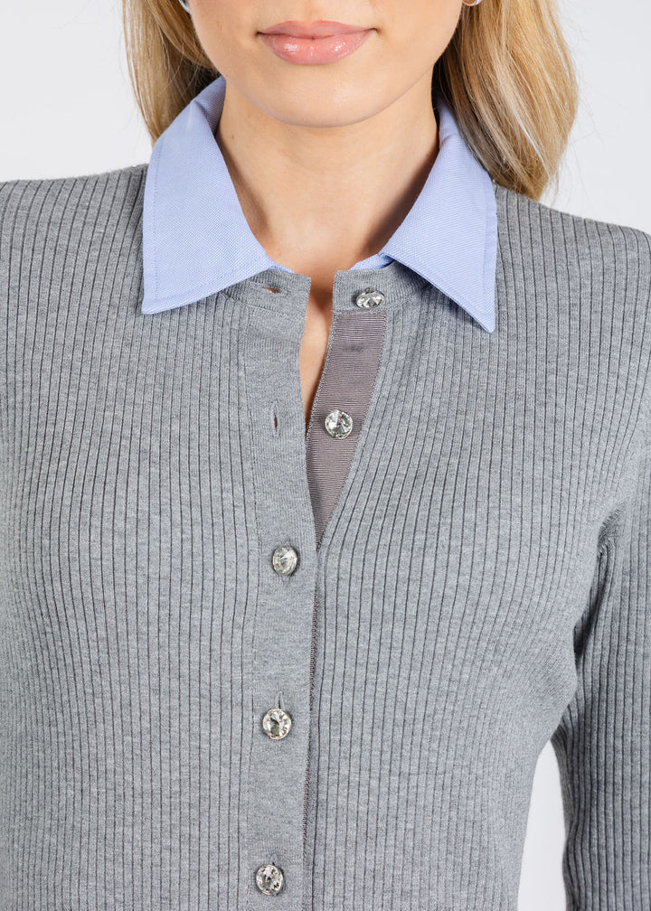 Cinq a Sept Soma Cardigan in Heather Grey/Rain Cloud available at Barbara Katz