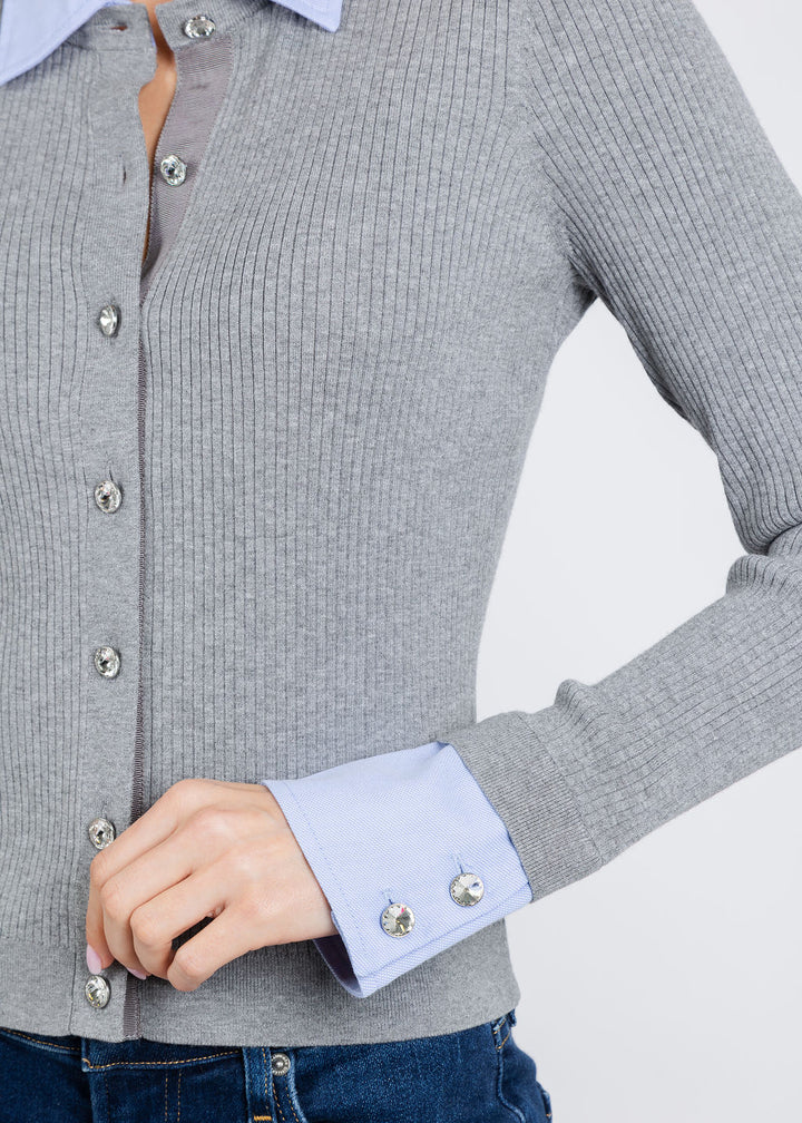 Cinq a Sept Soma Cardigan in Heather Grey/Rain Cloud available at Barbara Katz