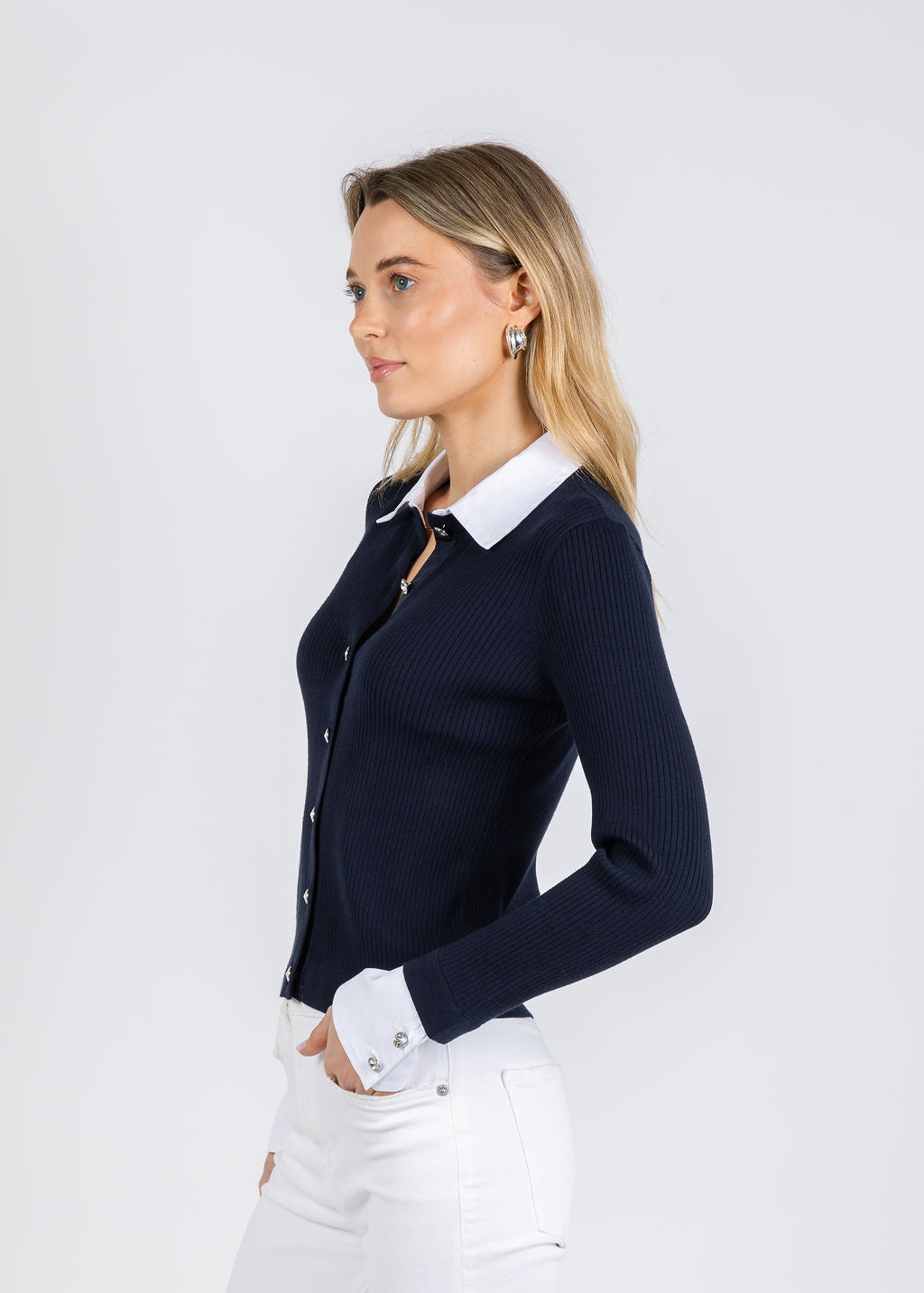 Cinq a Sept Soma Cardigan in Navy/White available at Barbara Katz