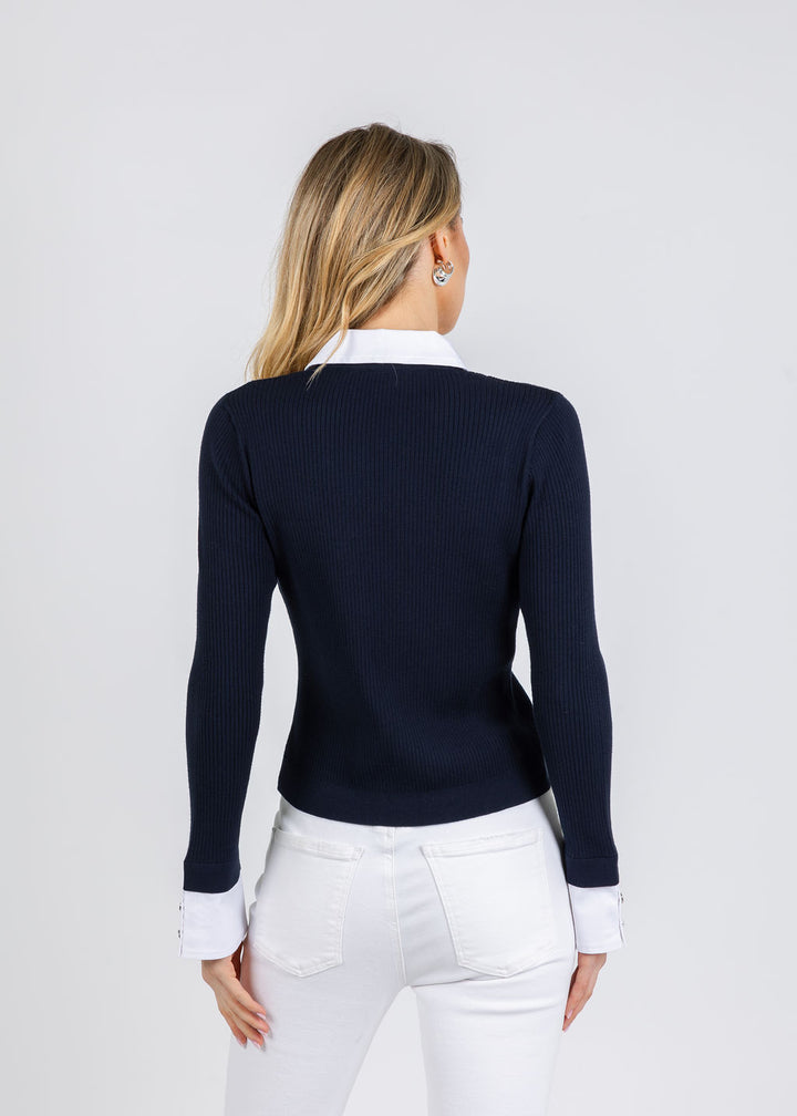 Cinq a Sept Soma Cardigan in Navy/White available at Barbara Katz