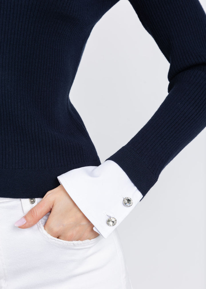 Cinq a Sept Soma Cardigan in Navy/White available at Barbara Katz