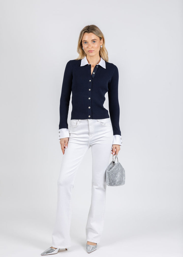Cinq a Sept Soma Cardigan in Navy/White available at Barbara Katz