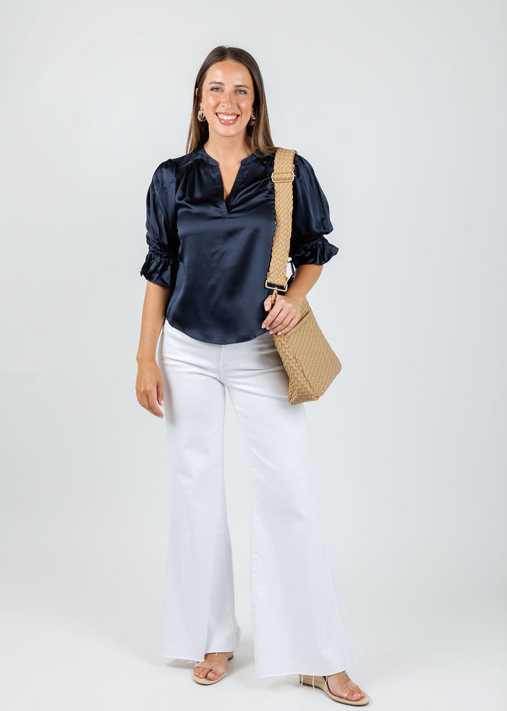Split Neck Fiona Top - Navy