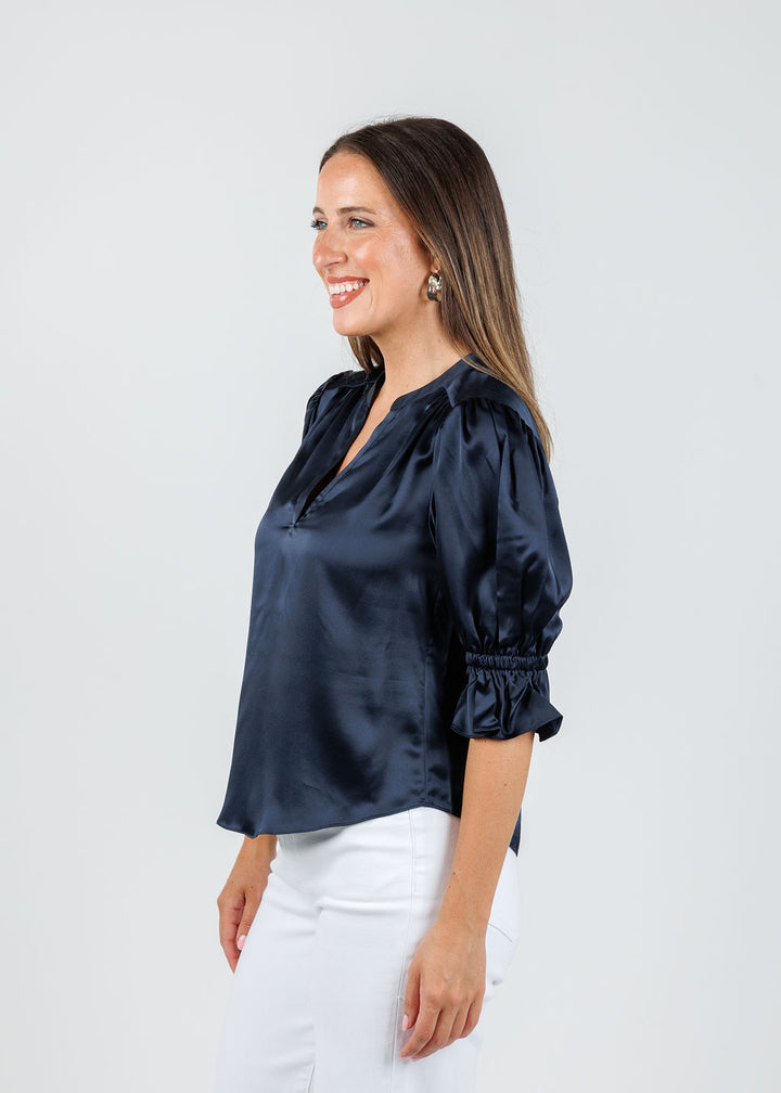 Split Neck Fiona Top - Navy