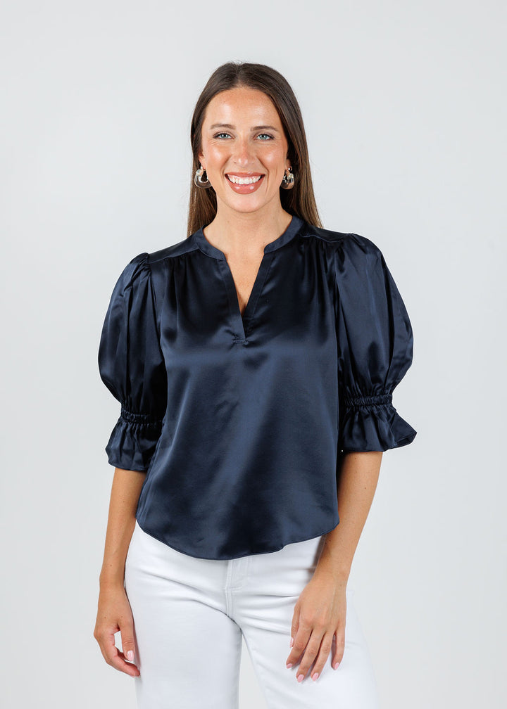 Split Neck Fiona Top - Navy