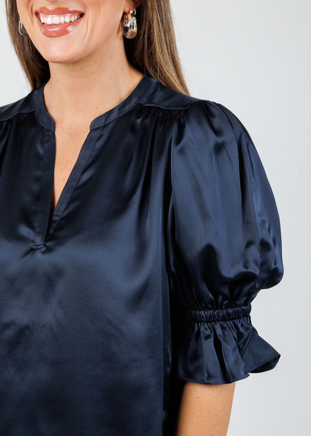 Split Neck Fiona Top - Navy