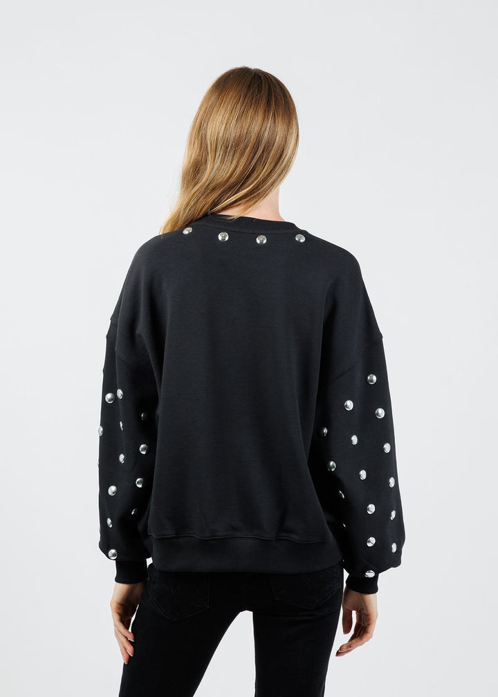 Cinq à Sept Studded Sleeves Brandy Pullover in Black/Silver available at Barbara Katz