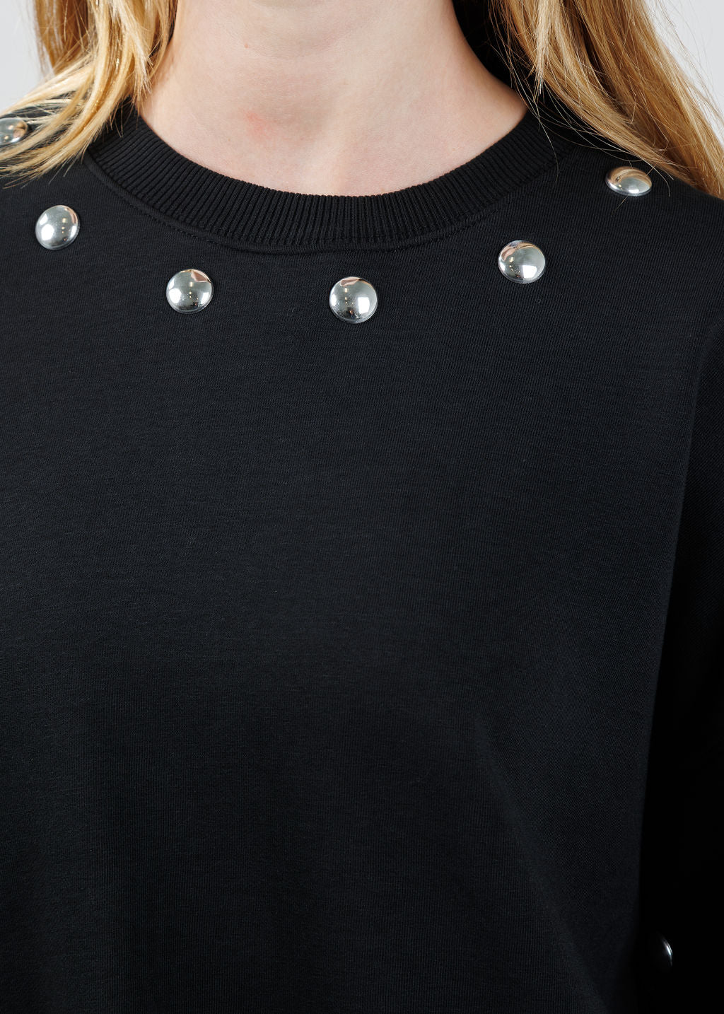 Cinq à Sept Studded Sleeves Brandy Pullover in Black/Silver available at Barbara Katz