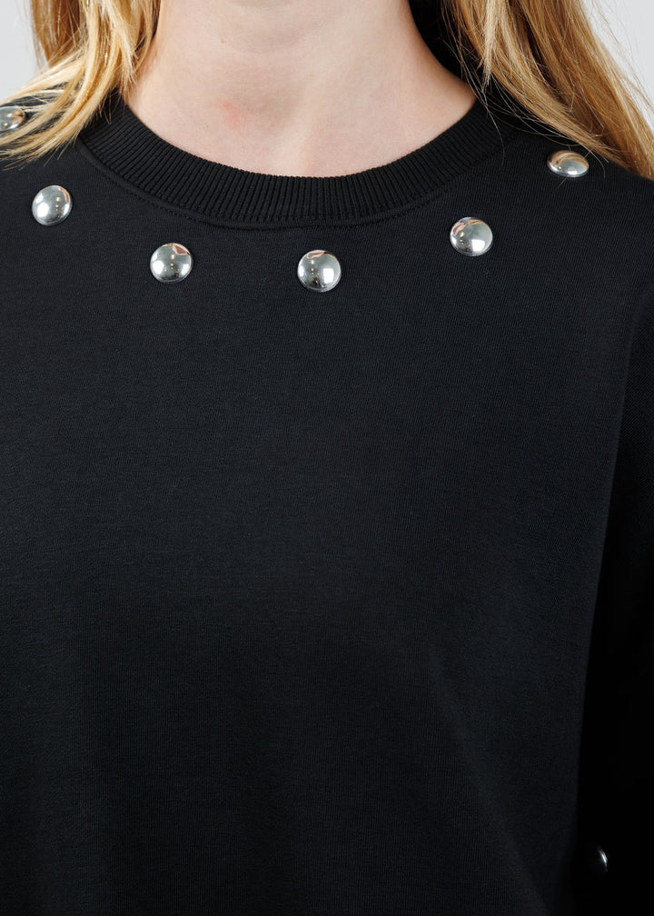 Cinq à Sept Studded Sleeves Brandy Pullover in Black/Silver available at Barbara Katz