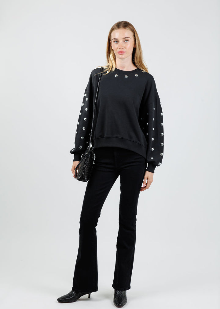 Cinq à Sept Studded Sleeves Brandy Pullover in Black/Silver available at Barbara Katz