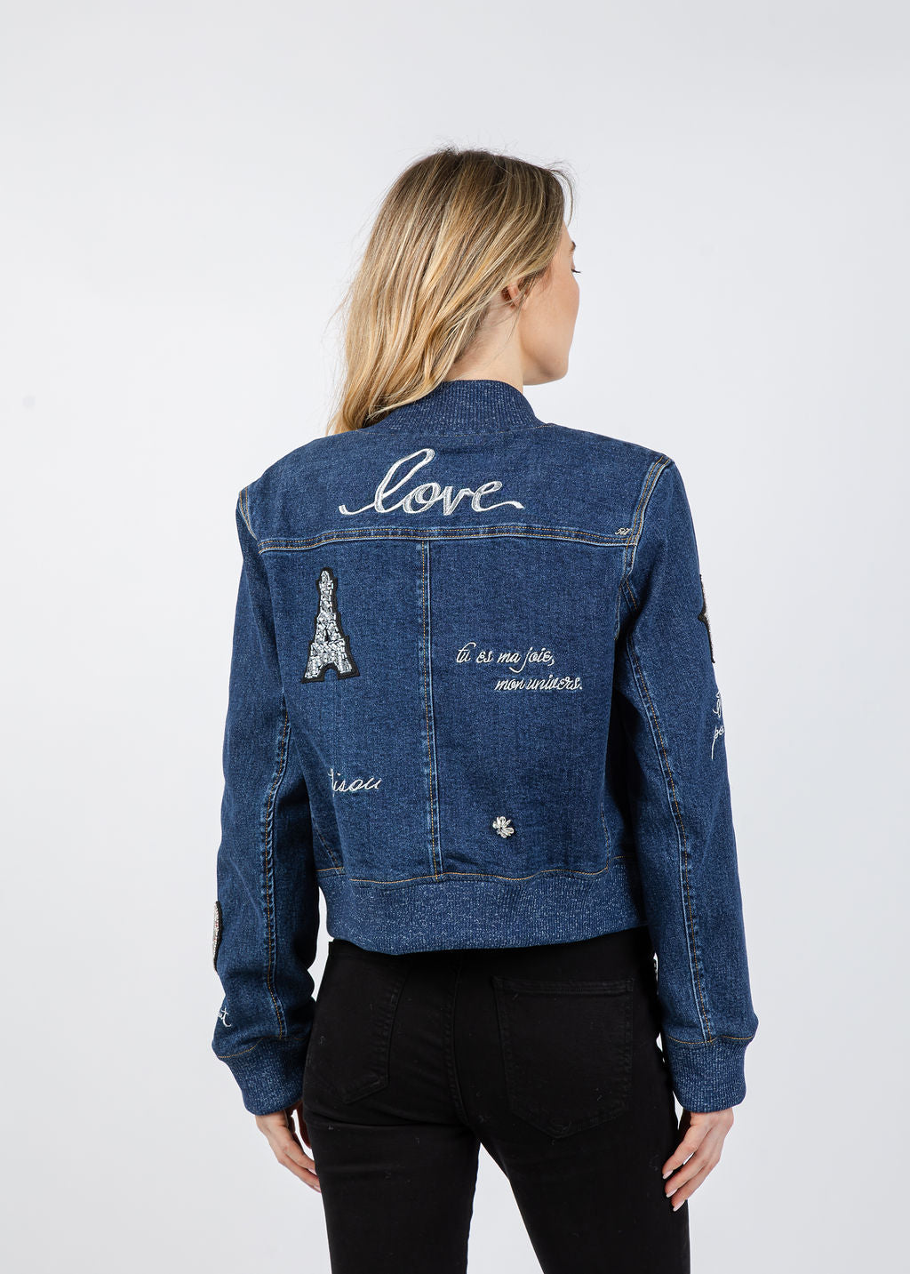 Cinq a Sept Varsity Denim Dominique Jacket in Oceane available at Barbara Katz