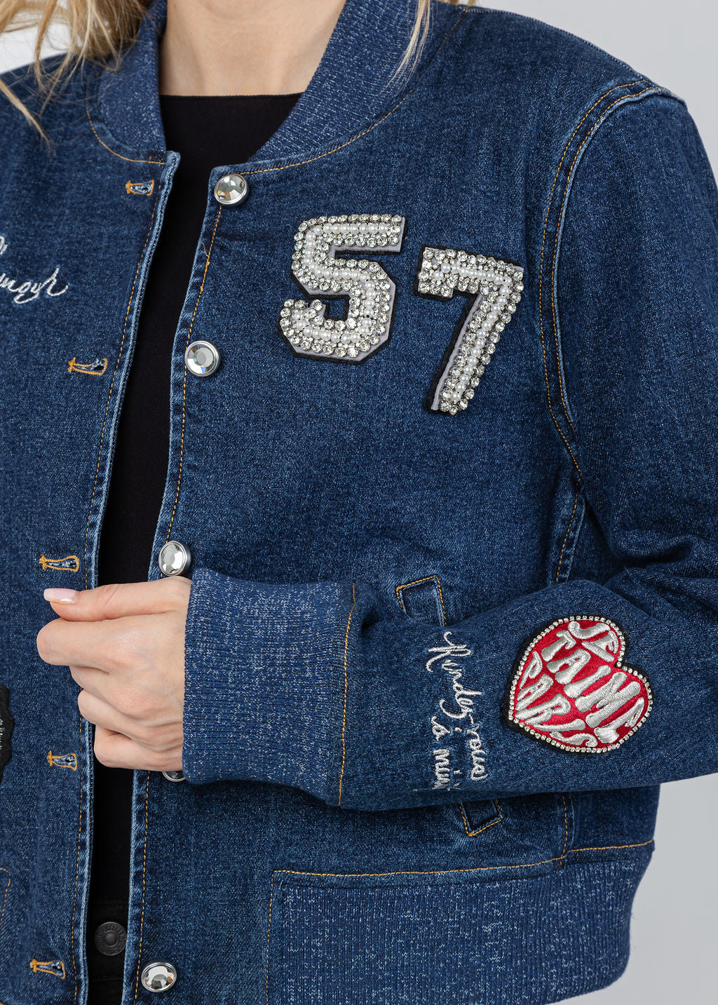 Cinq a Sept Varsity Denim Dominique Jacket in Oceane available at Barbara Katz