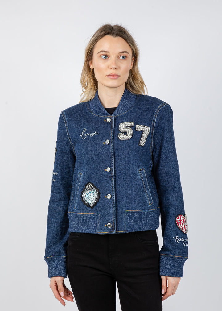 Cinq a Sept Varsity Denim Dominique Jacket in Oceane available at Barbara Katz
