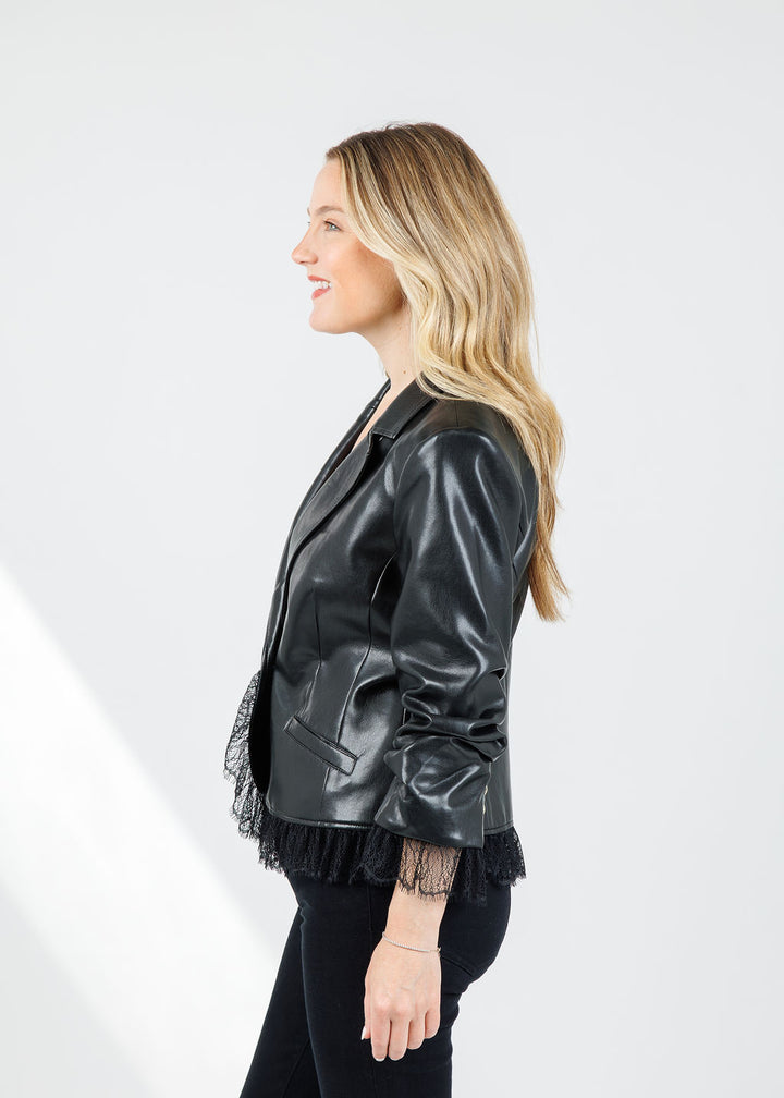 Cinq a Sept Vegan Leather Le Petit Roxie Blazer in Black available at Barbara Katz