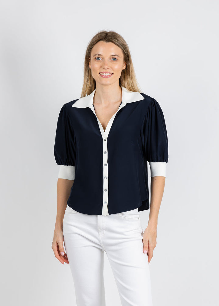 Cinq a Sept Weiley Top in Navy/Ivory available at Barbara Katz