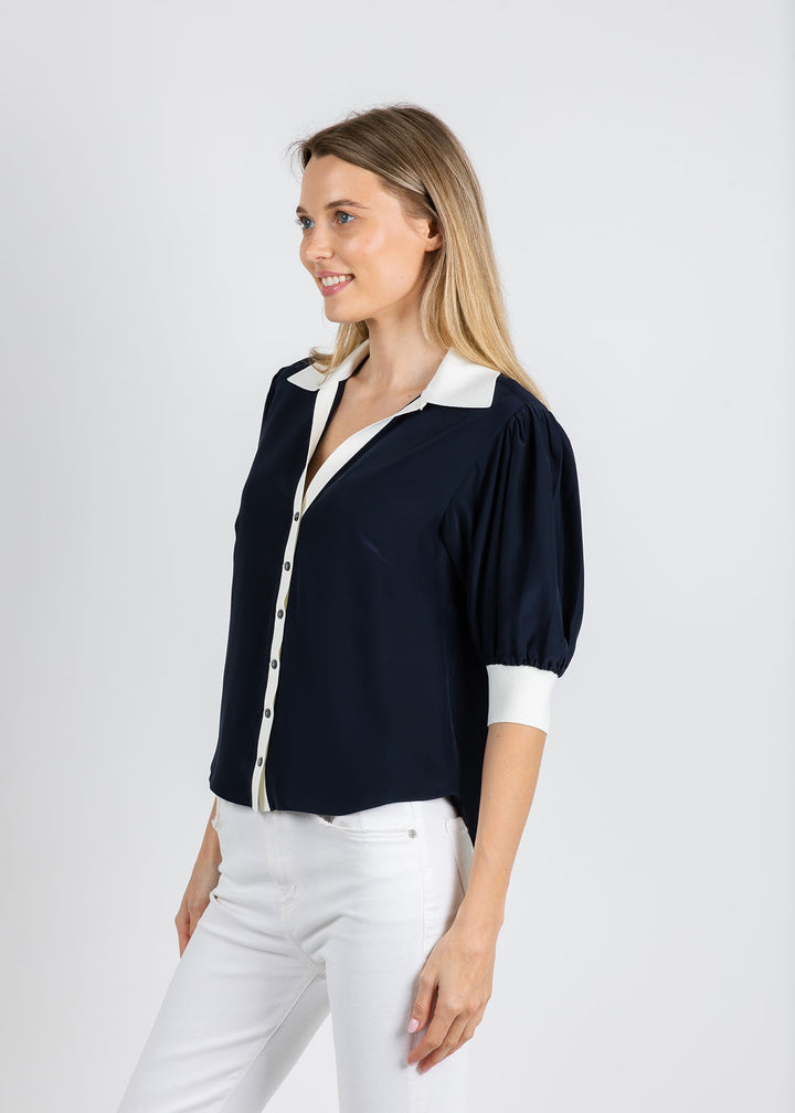 Cinq a Sept Weiley Top in Navy/Ivory available at Barbara Katz