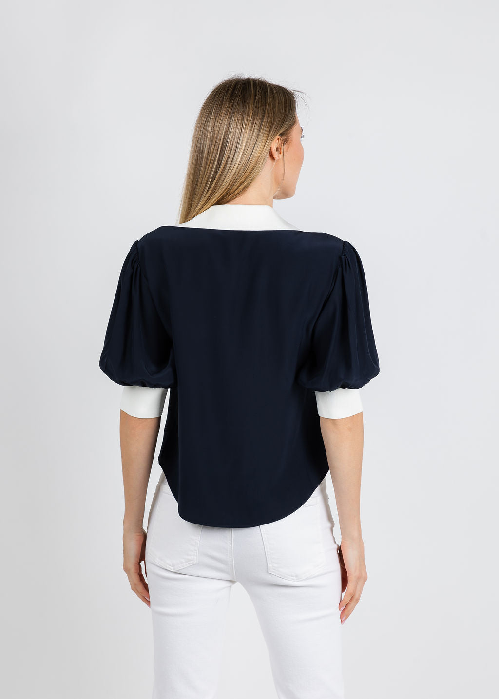 Cinq a Sept Weiley Top in Navy/Ivory available at Barbara Katz