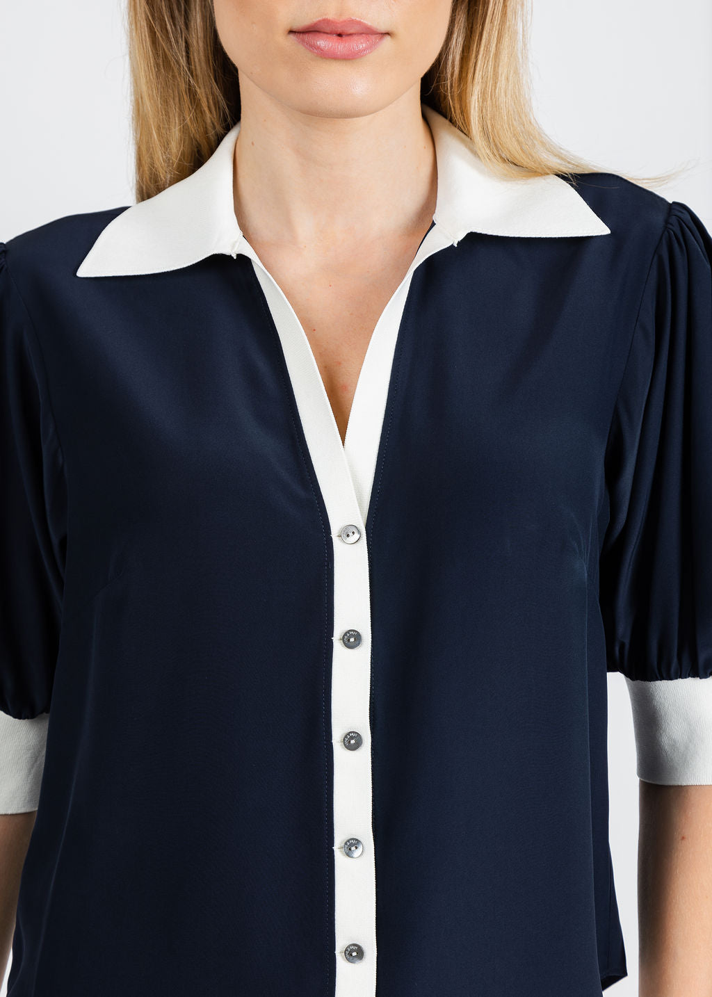 Cinq a Sept Weiley Top in Navy/Ivory available at Barbara Katz