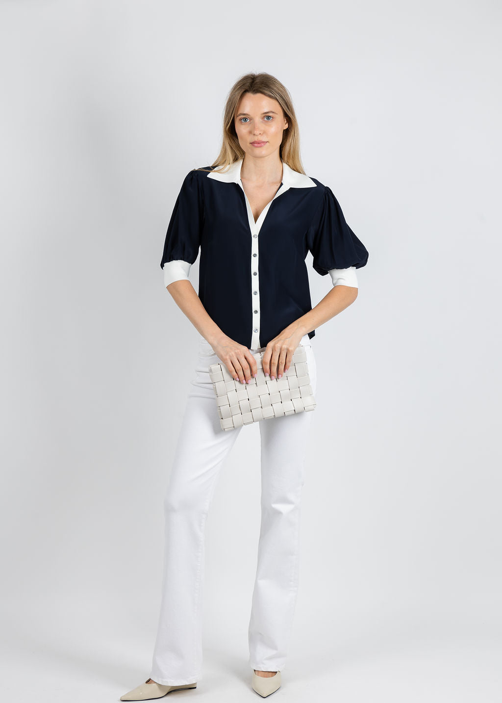 Cinq a Sept Weiley Top in Navy/Ivory available at Barbara Katz