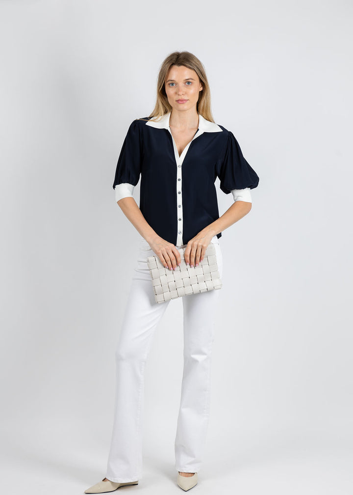 Cinq a Sept Weiley Top in Navy/Ivory available at Barbara Katz